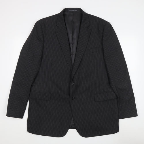 Jaeger Men's Black Striped Wool Blazer 46R