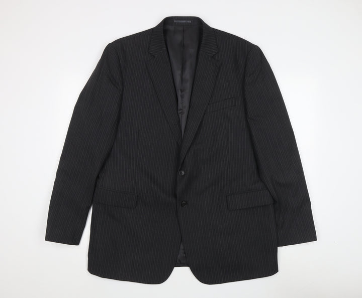 Jaeger Men's Black Striped Wool Blazer 46R
