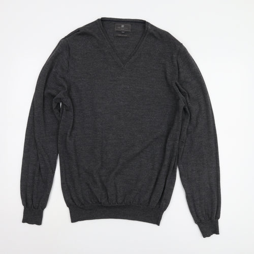 Marks and Spencer Men's Grey Slim Fit V-Neck Jumper L