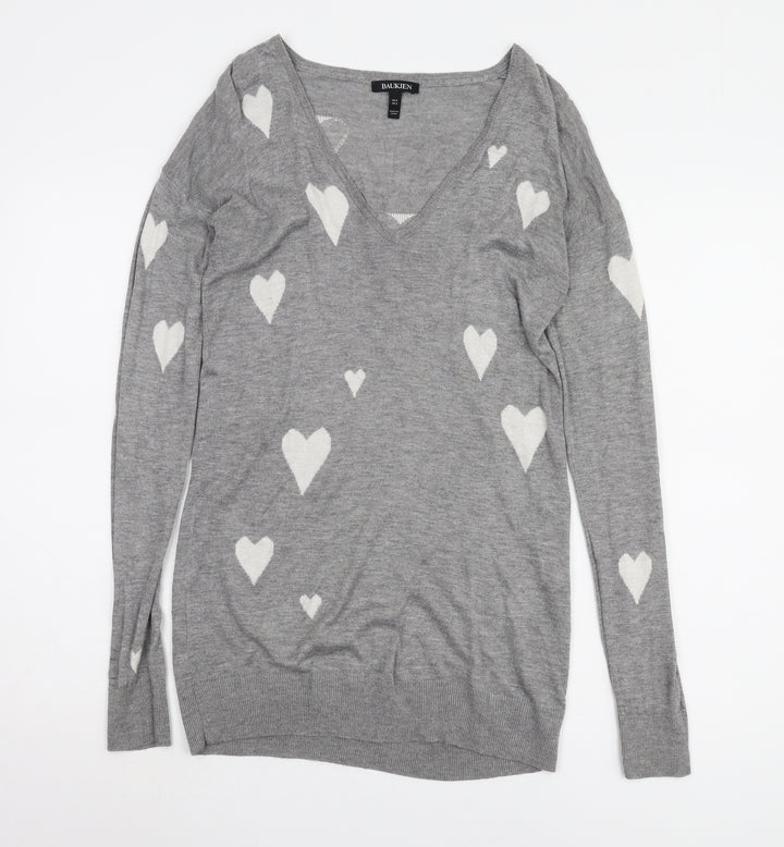 Baukjen Women's Grey Heart Pullover Jumper, Size 6