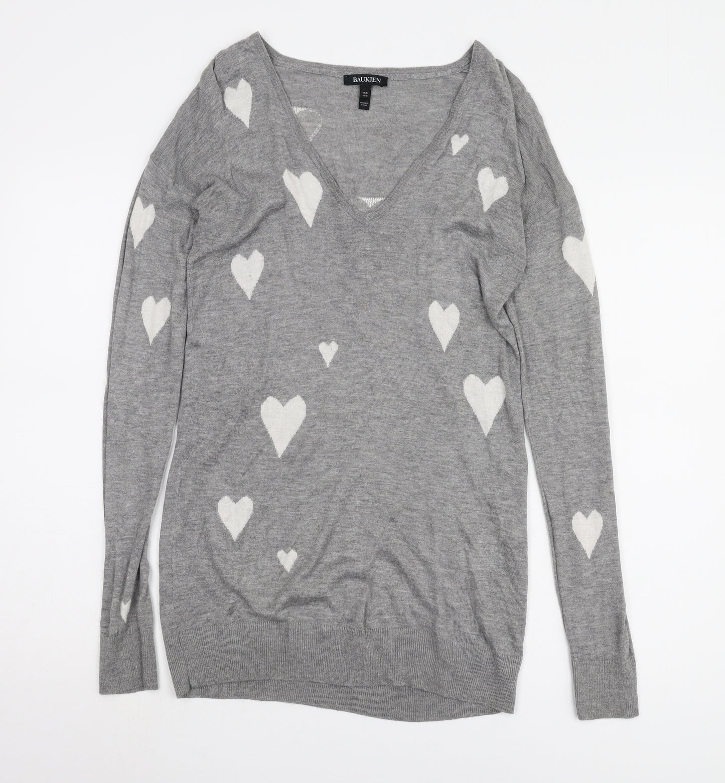 Baukjen Women's Grey Heart Pullover Jumper, Size 6