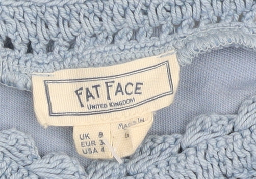 Fat Face Blue Crochet Trim Blouse UK 8 Women's Casual