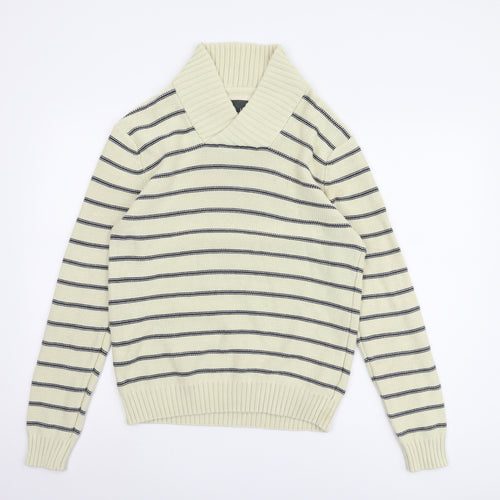 H&M Men’s Beige Roll Neck Striped Pullover - Size L