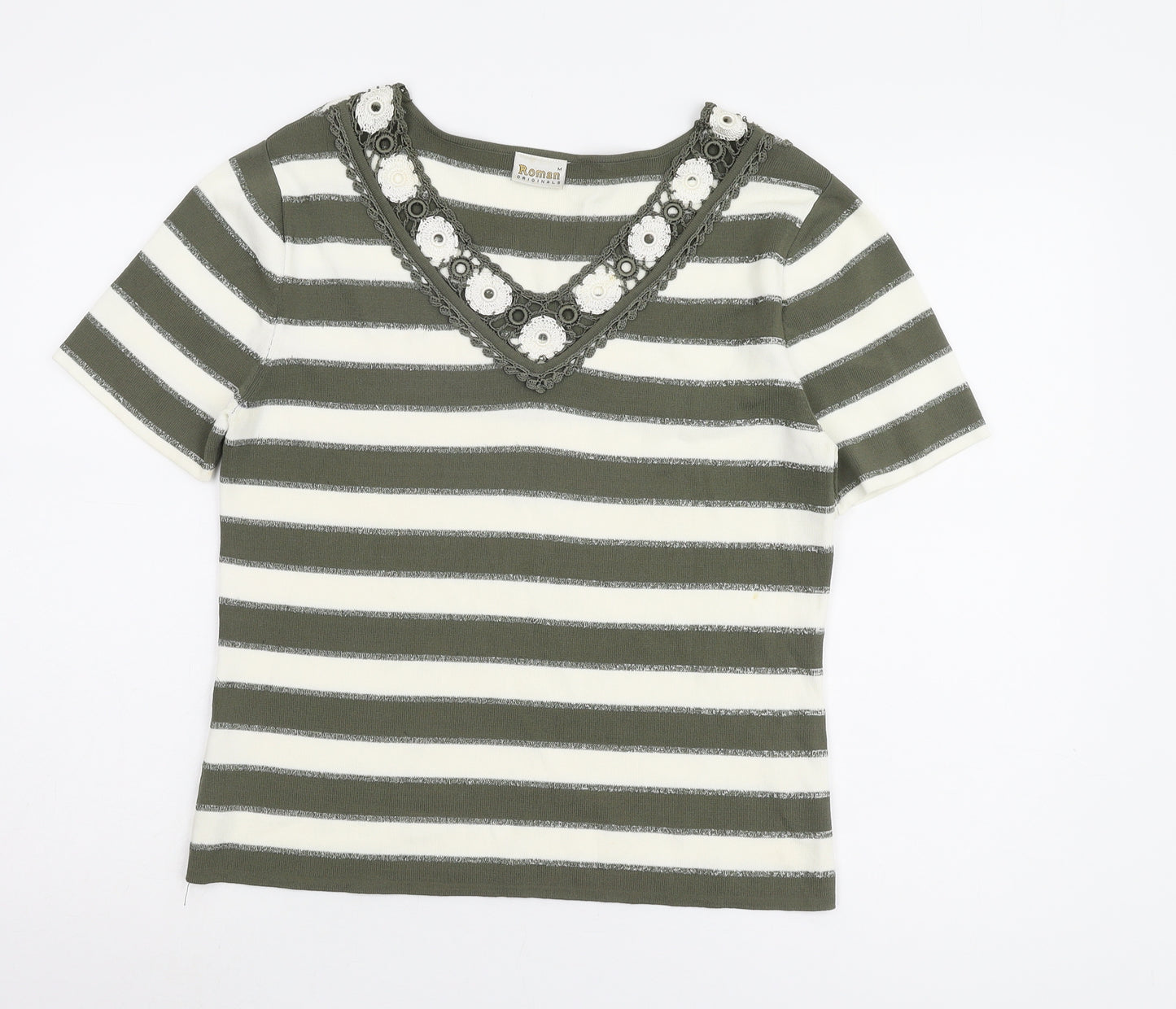 Roman Originals Women's Green Striped T-Shirt M