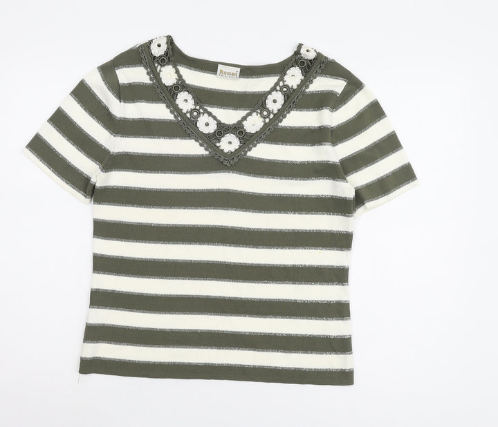 Roman Originals Women's Green Striped T-Shirt M