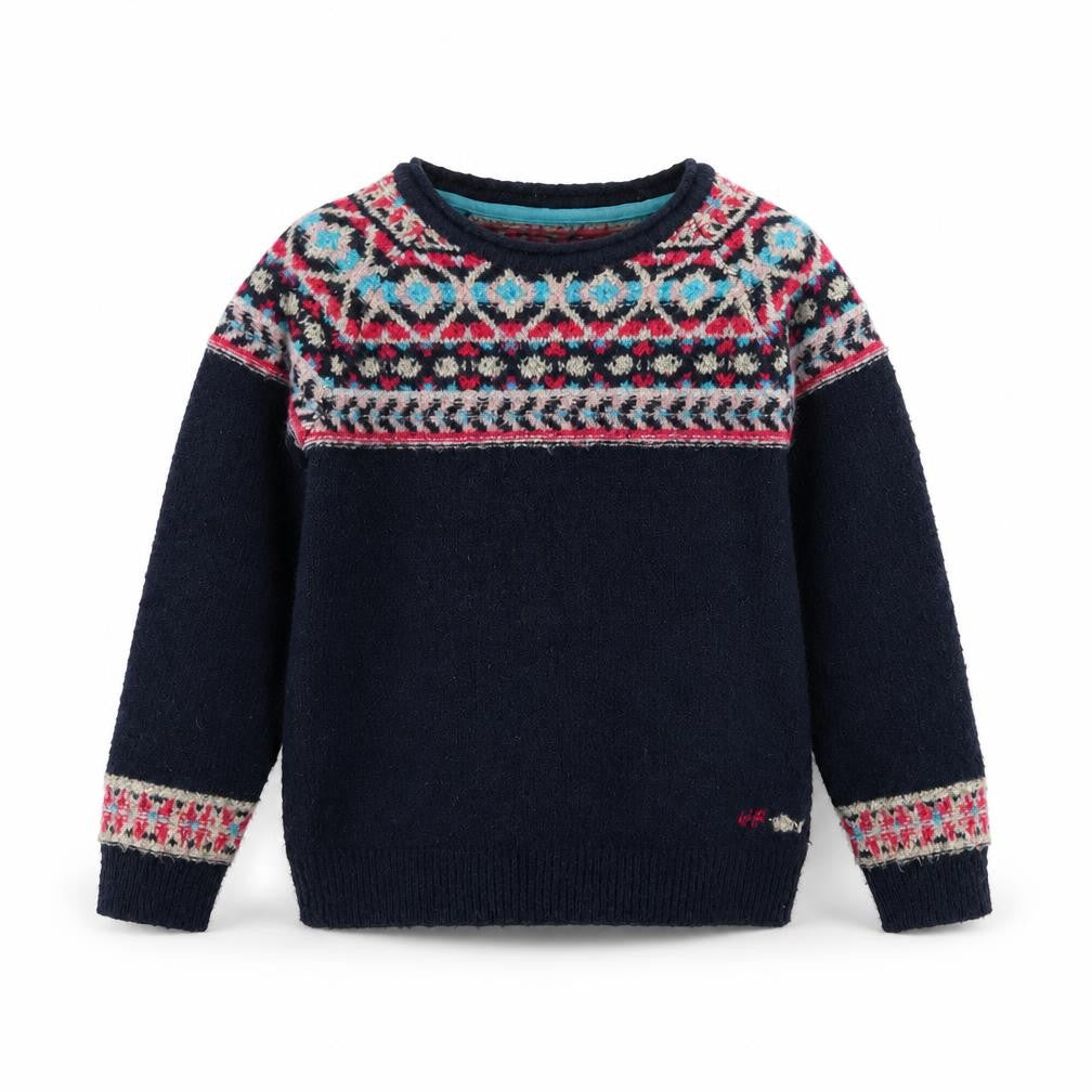 Front view of Weird Fish girls’ multicoloured jumper, 9-10 years