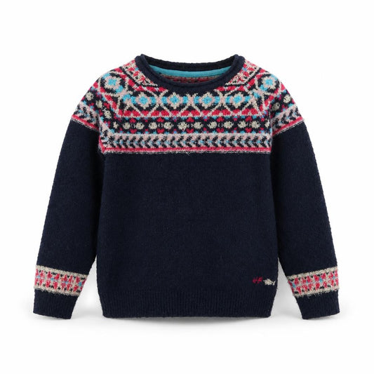Front view of Weird Fish girls’ multicoloured jumper, 9-10 years