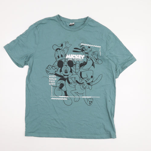 George Men's Green Disney T-Shirt L Mickey & Friends