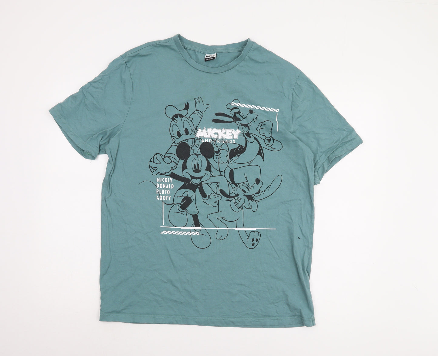 George Men's Green Disney T-Shirt L Mickey & Friends