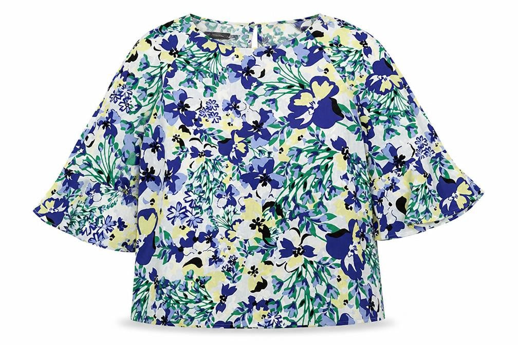 Front view of Marks & Spencer Women's Blue Floral Kimono Blouse 14