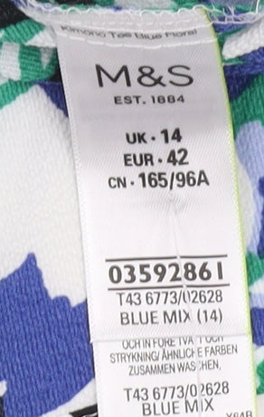 Marks and Spencer Women's Blue Floral Kimono Blouse 14