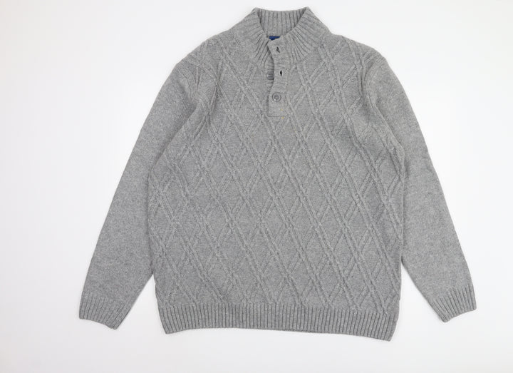 Cotton Traders Men’s Grey 2XL Henley Jumper