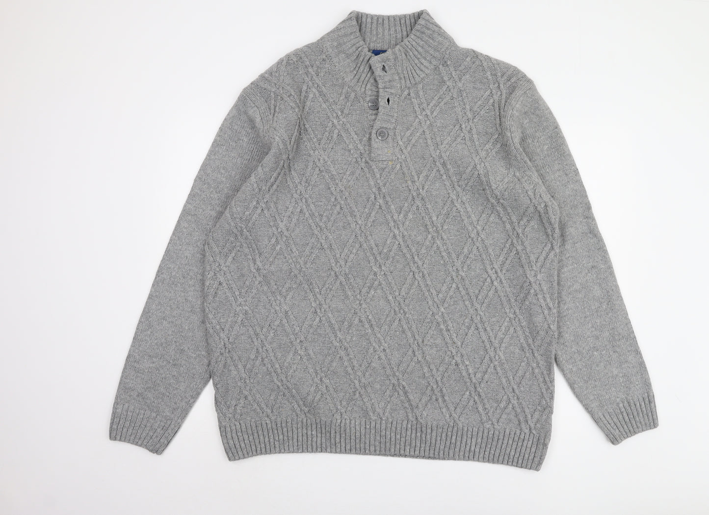 Cotton Traders Men’s Grey 2XL Henley Jumper