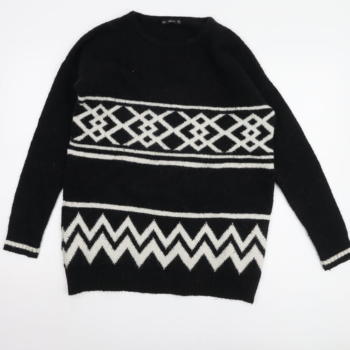 Zara Women's Black Geometric Knit Jumper Size S