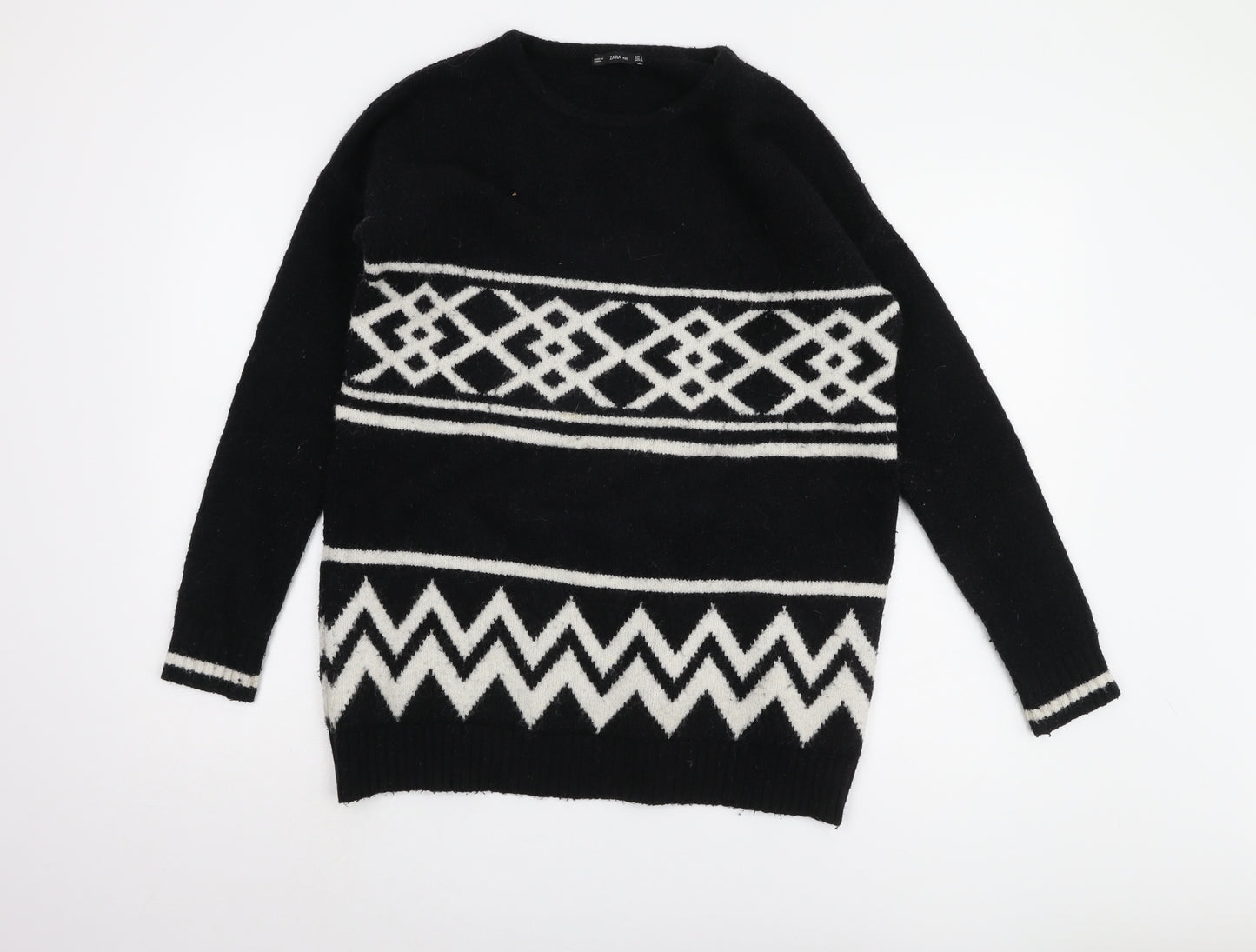 Zara Women's Black Geometric Knit Jumper Size S