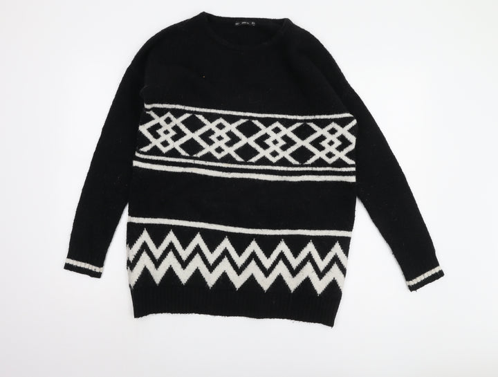 Zara Women's Black Geometric Knit Jumper Size S