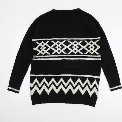 Zara Women's Black Geometric Knit Jumper Size S