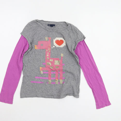 Gap Kids Girls Grey & Pink Long Sleeve Graphic T-Shirt 8-9Y