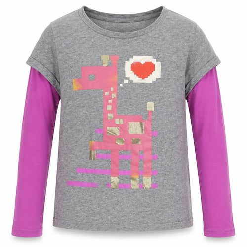 Gap Kids Girls Grey & Pink Long Sleeve Graphic T-Shirt 8-9Y
