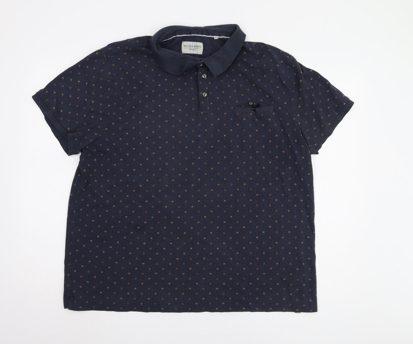 Racing Green Men's Blue Geometric 2XL Polo Shirt