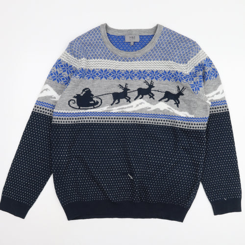 Marks and Spencer Men’s Blue Christmas Jumper, Large