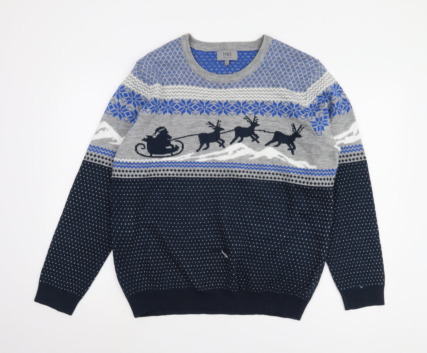 Marks and Spencer Men’s Blue Christmas Jumper, Large