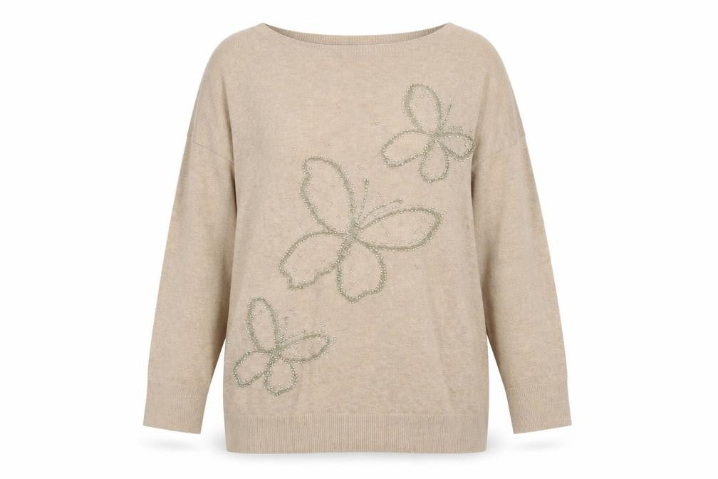 Front view of Wallis Women's Beige Butterfly Jumper, S, Casual Knit