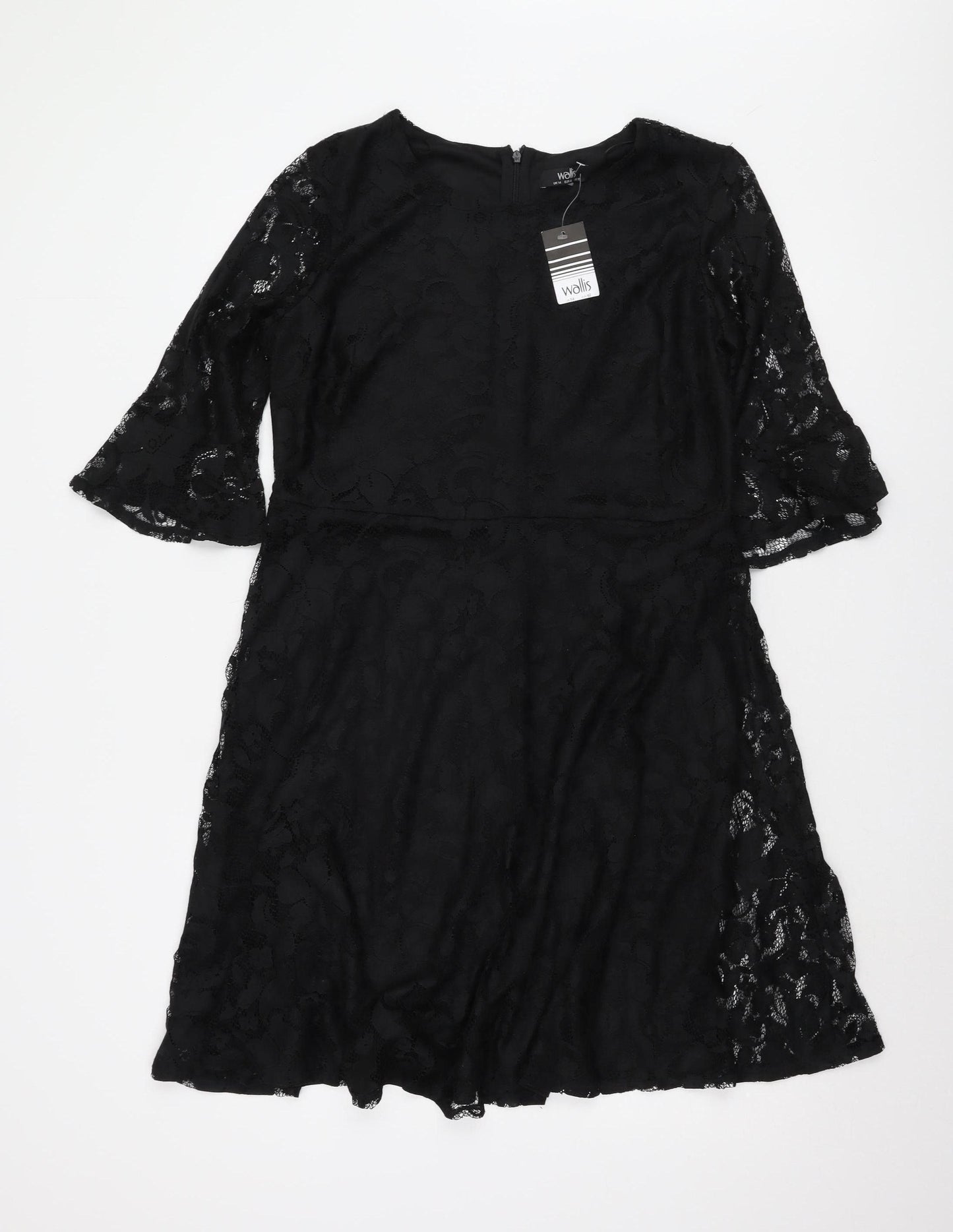 Wallis Women's Black Lace A-Line Dress Size 14