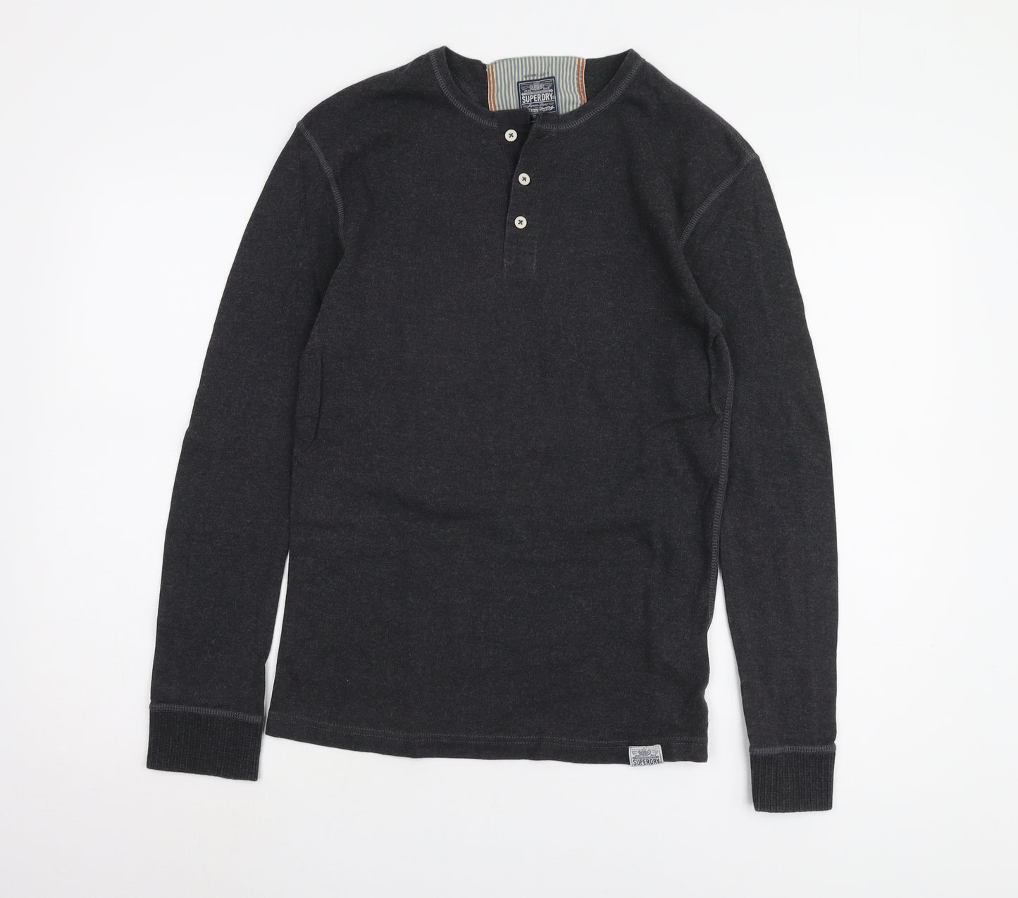 Superdry Men's Black Medium Henley Long Sleeve T-Shirt