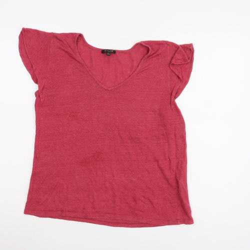 Massimo Dutti Women's Red V-Neck T-Shirt Size 12
