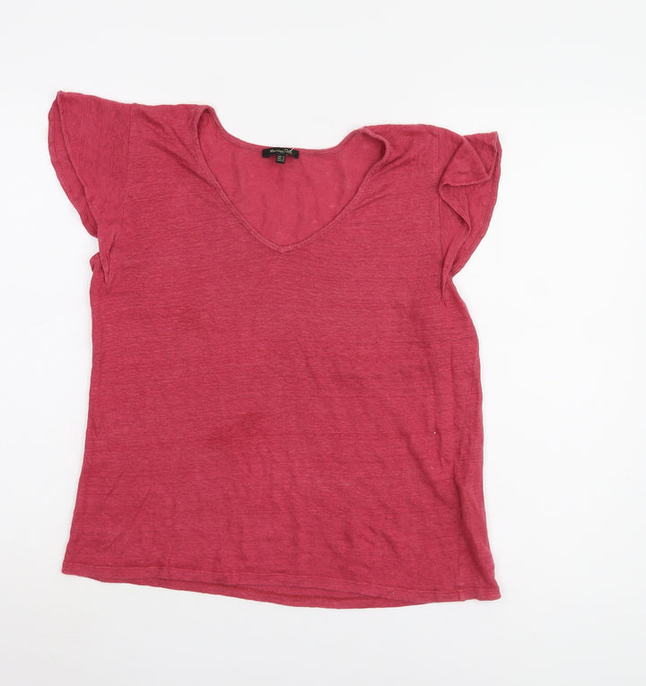 Massimo Dutti Women's Red V-Neck T-Shirt Size 12