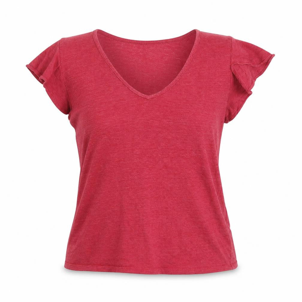 Front view of Massimo Dutti Women's Red V-Neck T-Shirt, size 12