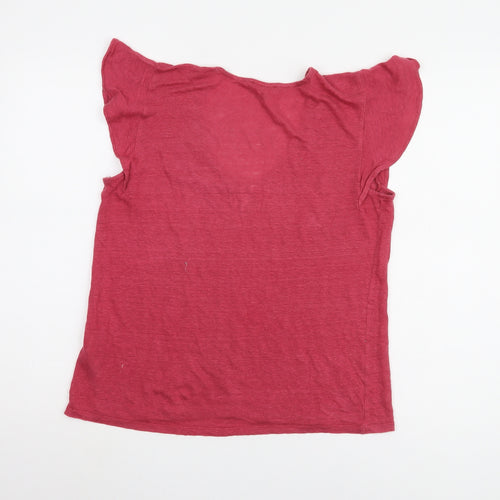 Massimo Dutti Women's Red V-Neck T-Shirt Size 12