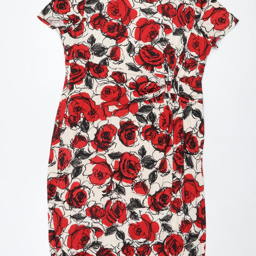 CC Women's Floral Dress, Multicoloured, L, Short Sleeve