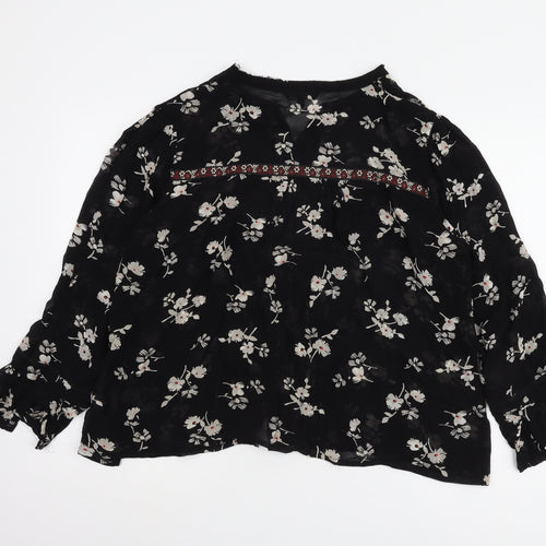 Next Womens Black Floral Blouse Size 16