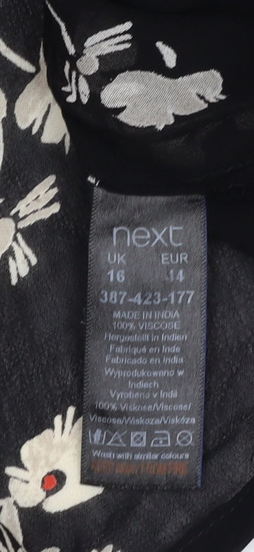 Next Womens Black Floral Blouse Size 16