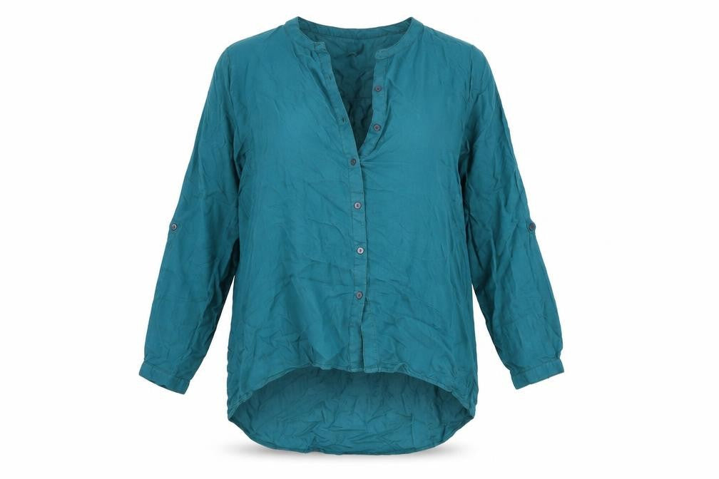 Front view of Peppercorn Women's Green Button-Up Shirt -, size L