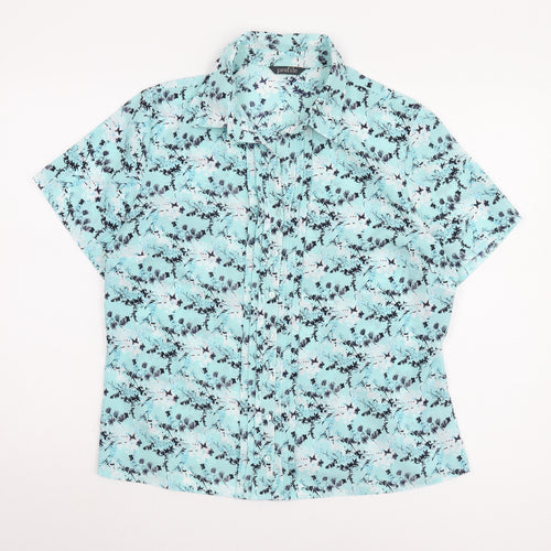 BHS Women's Blue Floral Button-Up Shirt Size 16
