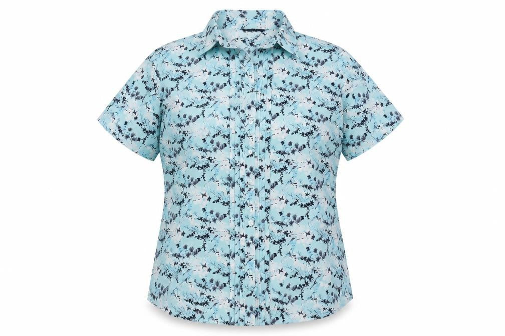 Front view of BHS Women's Blue Floral Button-Up Shirt, size 16