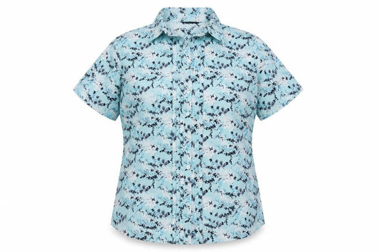 Front view of BHS Women's Blue Floral Button-Up Shirt, size 16
