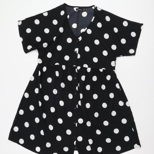 Boohoo Women's Black Polka Dot Shirt Dress Size 10