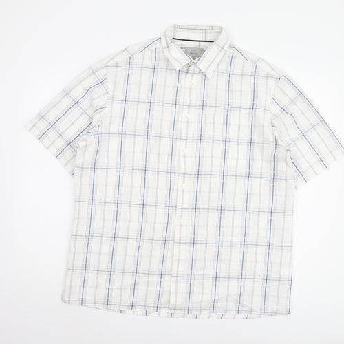 Marks and Spencer Men's White Plaid Button-Up Shirt L