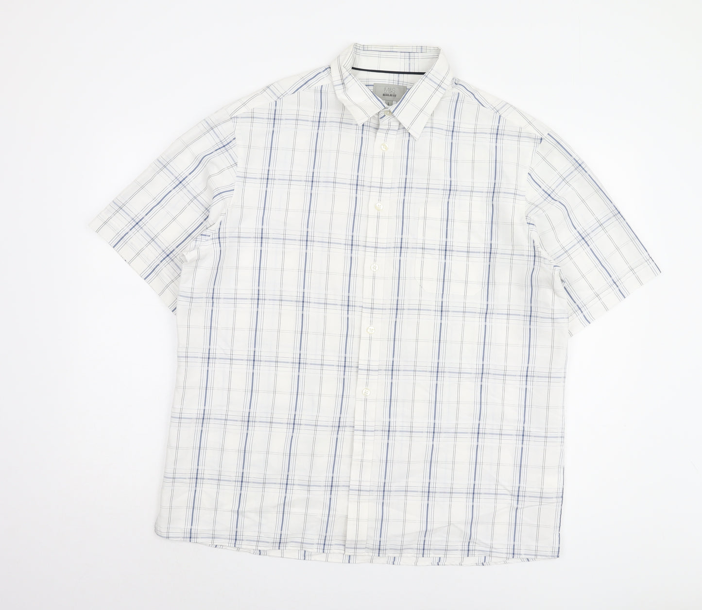 Marks and Spencer Men's White Plaid Button-Up Shirt L