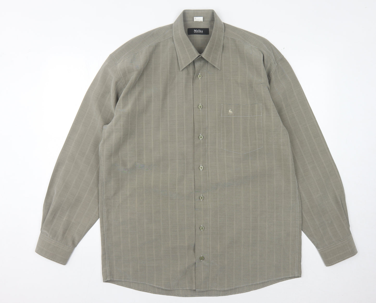 Melka Men's Grey Striped Button-Up Shirt - Size M