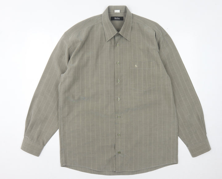 Melka Men's Grey Striped Button-Up Shirt - Size M