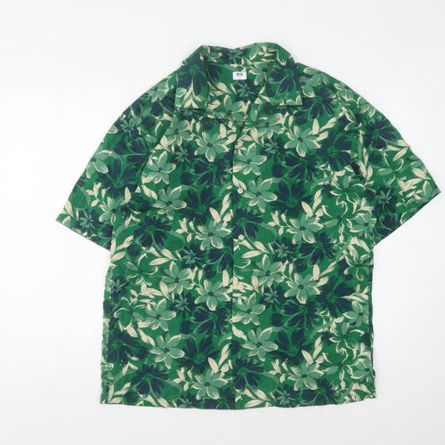 UNIQLO Men's Green Floral Short Sleeve Shirt S