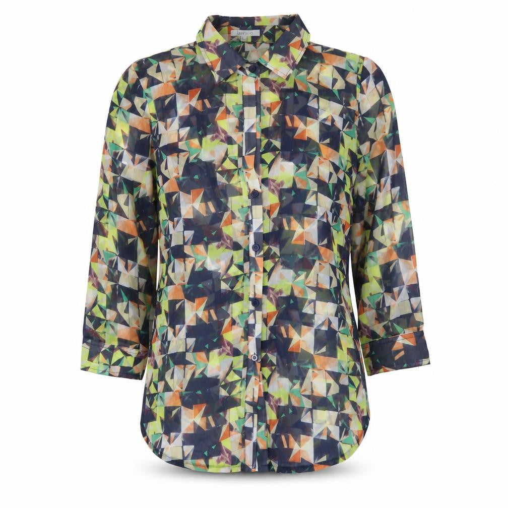 Front view of Lucy Paris Women's Geometric Multicoloured Button-Up L