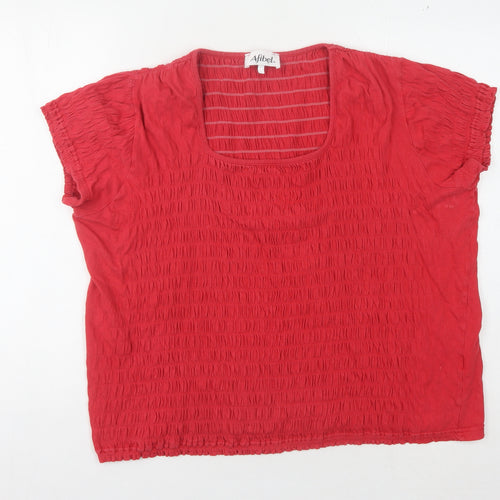 Afibel Women's Red Square Neck Relaxed T-Shirt