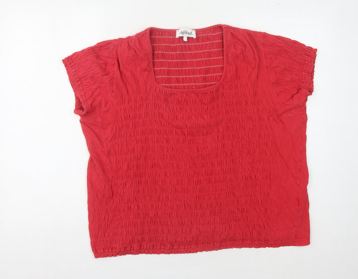 Afibel Women's Red Square Neck Relaxed T-Shirt