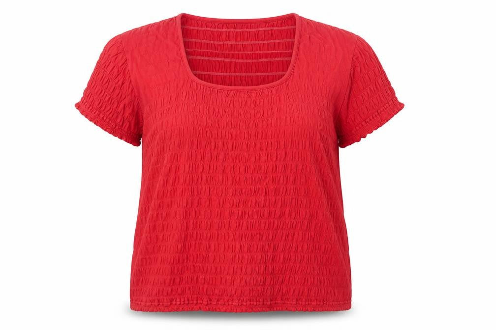 Front view of Afibel Women's Red Square Neck Relaxed T-Shirt